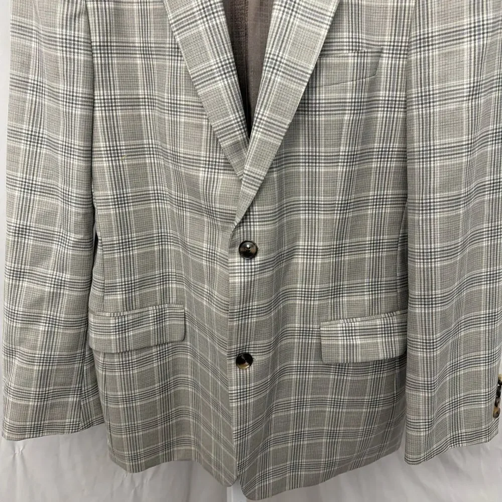 Hugo Boss Mens Blazer 42L Wool Gray Plaid Jacket Italy